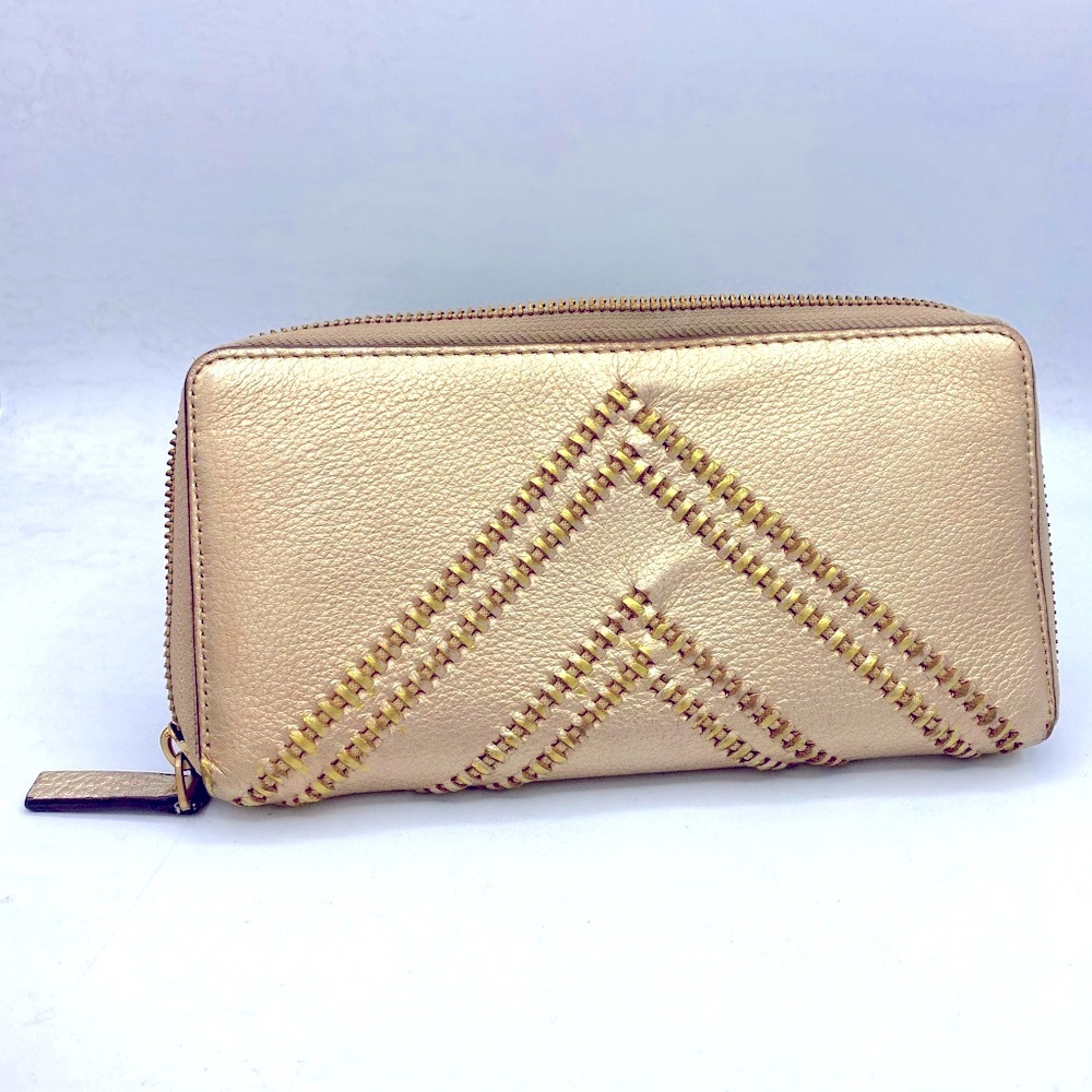 Vince Camuto New York Gold Leather Textured Zip Wallet Branded